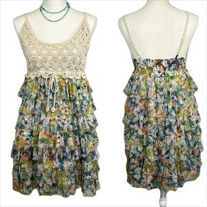 Vintage J Gee Y2k‎ Babydoll Ruffle Tiered Dress Petite XL Crochet Cottage Fairy